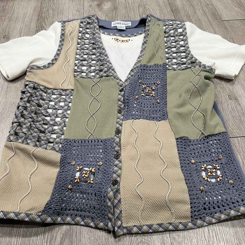 Alfred Dunner Patchwork Crochet Button Front Top … - image 2